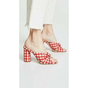 Loeffler Randall Coco Heeled Mules Sandals Sz 6 Red Gingham